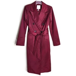 Avec Les Filles Dark Burgundy Stretch Cotton Blend Belted Longline Trench Coat